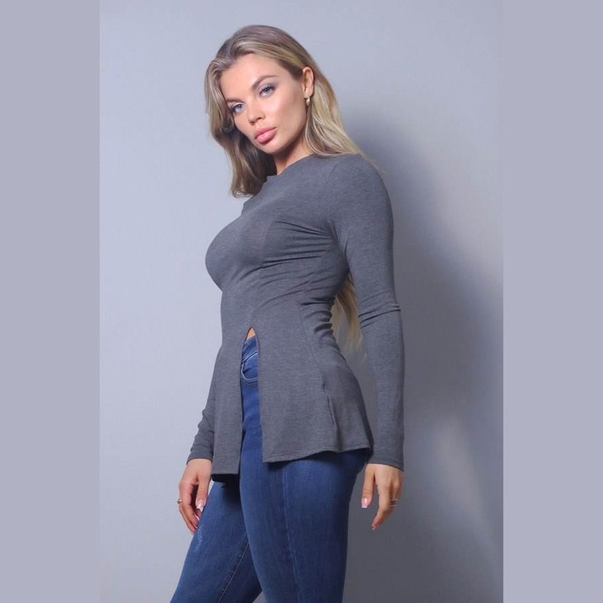 Sleek & Chic Fall Long Sleeve Slitted Top - VacationGrabs