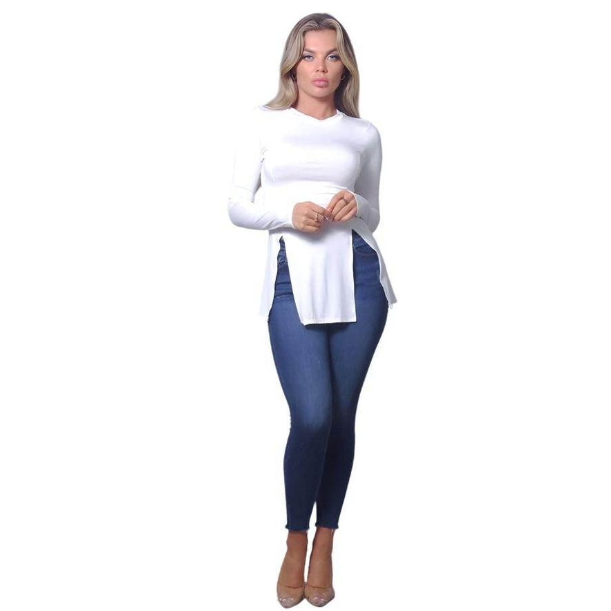 Sleek & Chic Fall Long Sleeve Slitted Top - VacationGrabs
