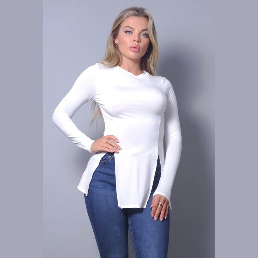 Sleek & Chic Fall Long Sleeve Slitted Top - VacationGrabs