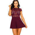 Women's sheer lace combo romper in burgundy with a stylish design for summer outings