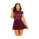 Women's sheer lace combo romper in burgundy with a stylish design for summer outings