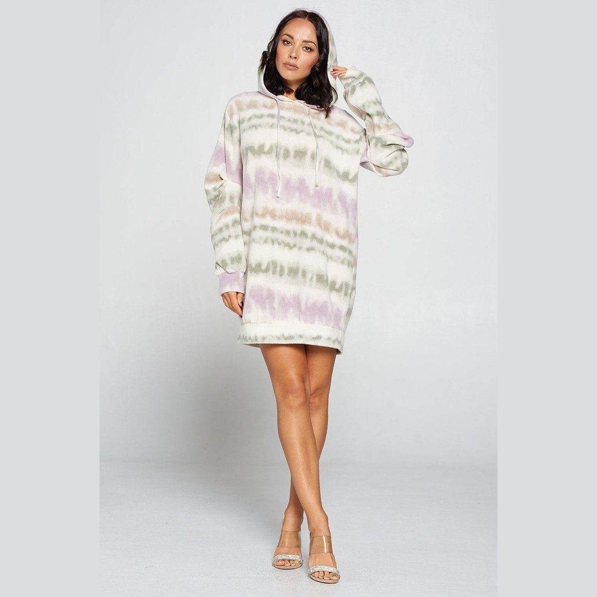 Terry Brushed Print Sweater Dress - VacationGrabs