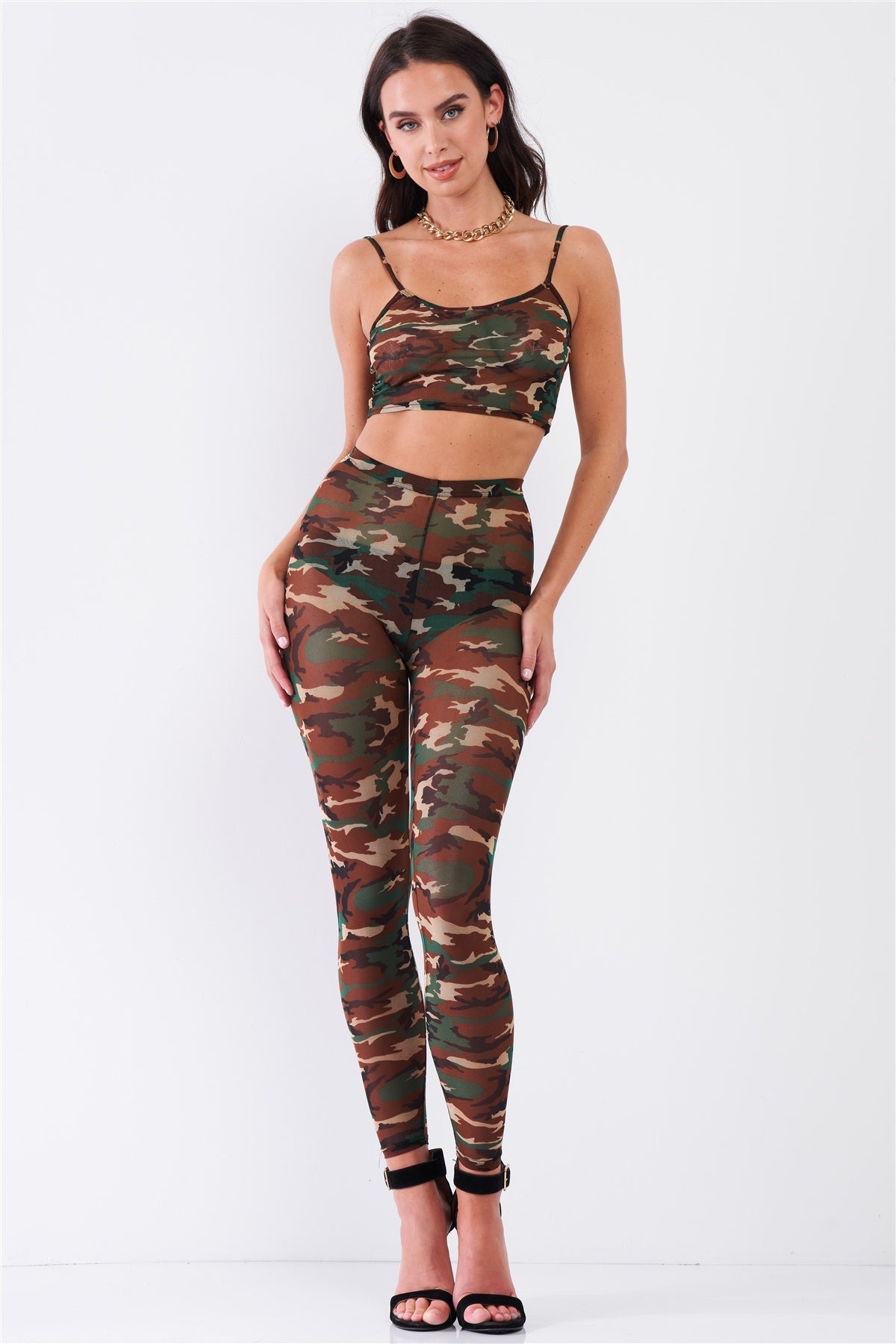 Women's Outfits & SetsSexy Sheer Mesh Sleeveless Crop Top & High Waist Legging Set - VacationGrabs