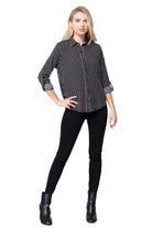 Women's Shirts3/4 Roll Up Slv Stripe Print Shirt - VacationGrabs