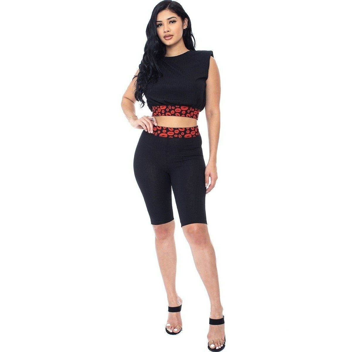 Shoulder Pad and Leopard Biker Shorts - VacationGrabs