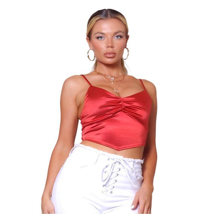 Sexy Spaghetti Strap Ruched Front Scarf Front Top - VacationGrabs