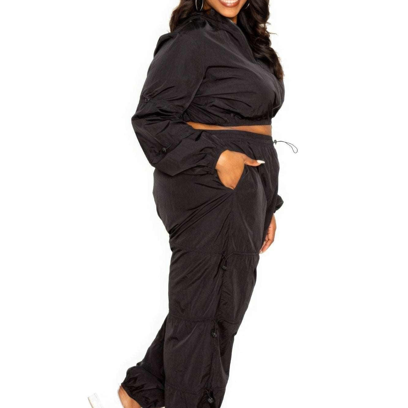 Women's Outfits & Sets Black Active Zip Up Set Cord Lock Detail