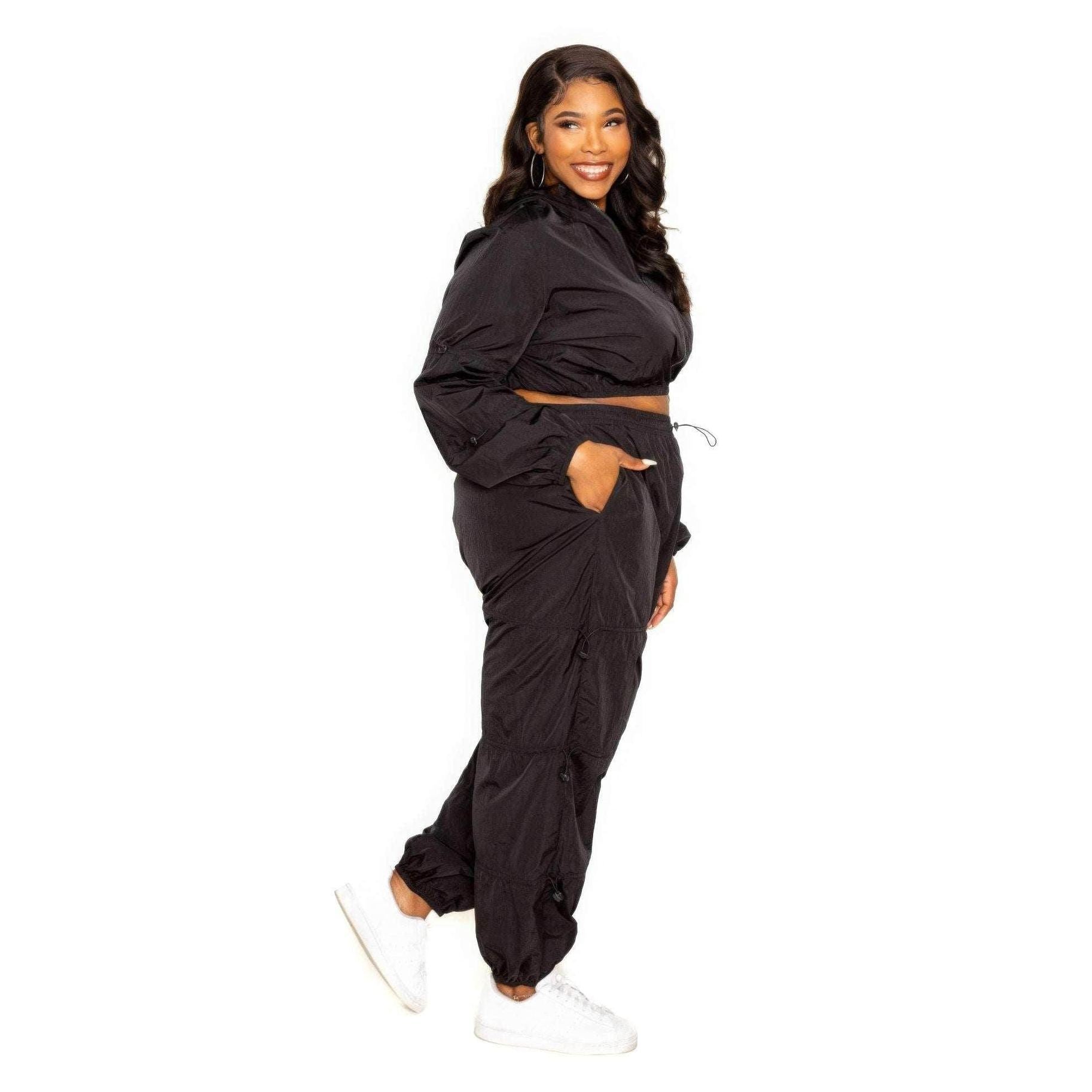 Black Active Zip Up Set Cord Lock Detail - VacationGrabs