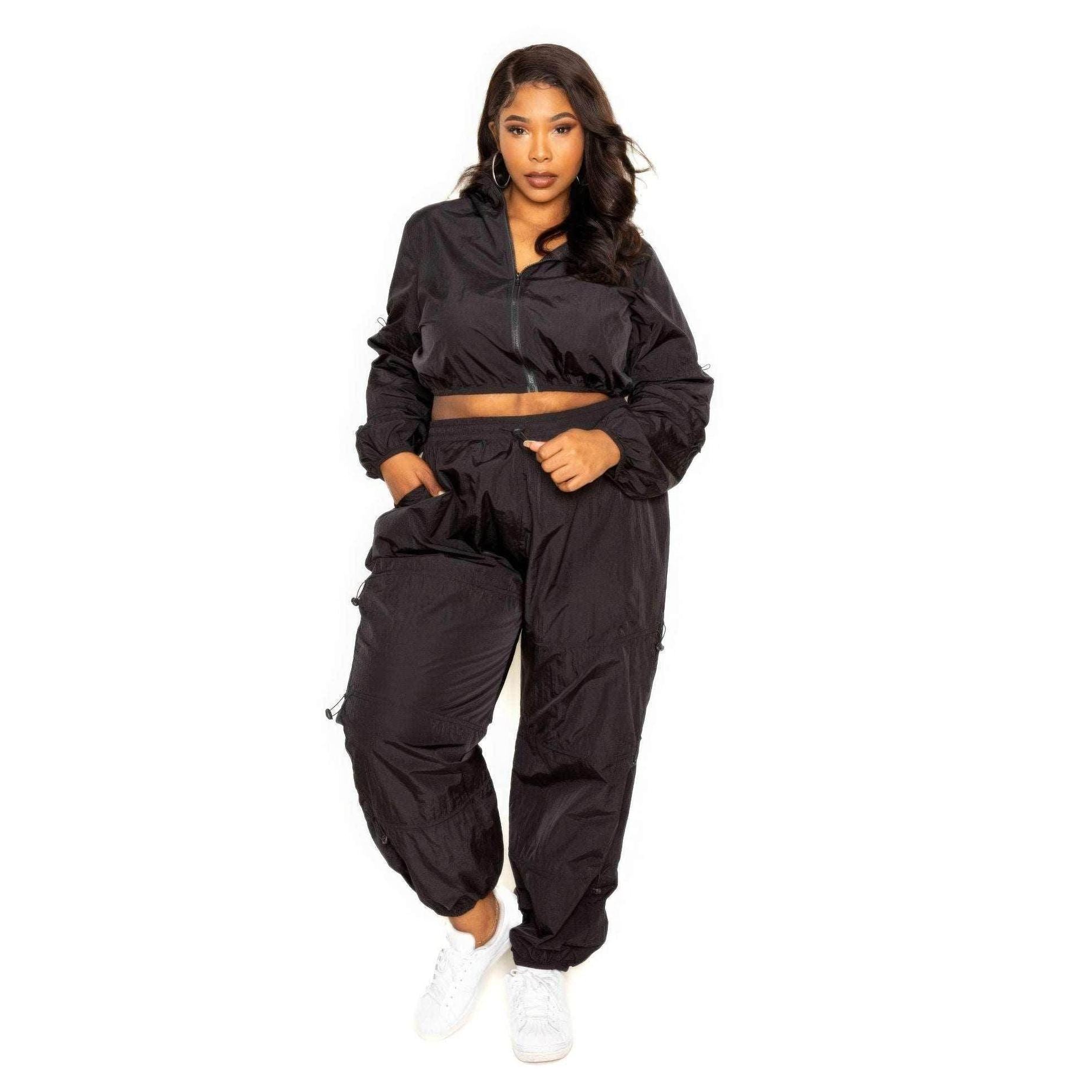 Black Active Zip Up Set Cord Lock Detail - VacationGrabs