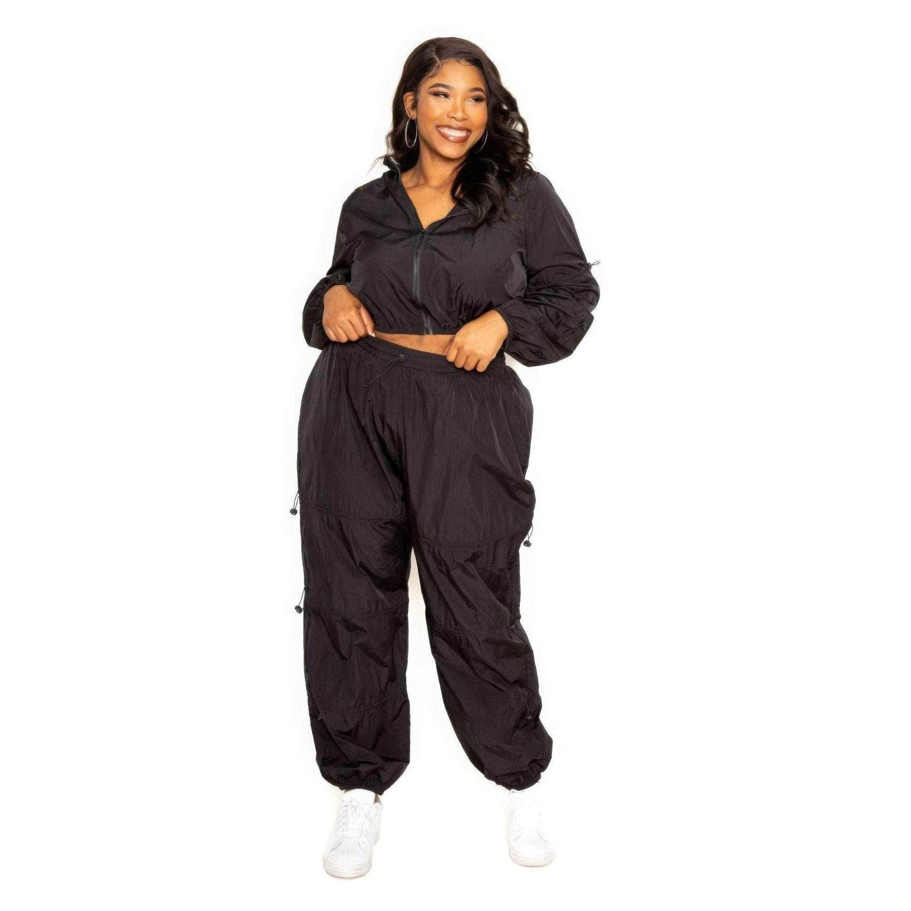 Black Active Zip Up Set Cord Lock Detail - VacationGrabs