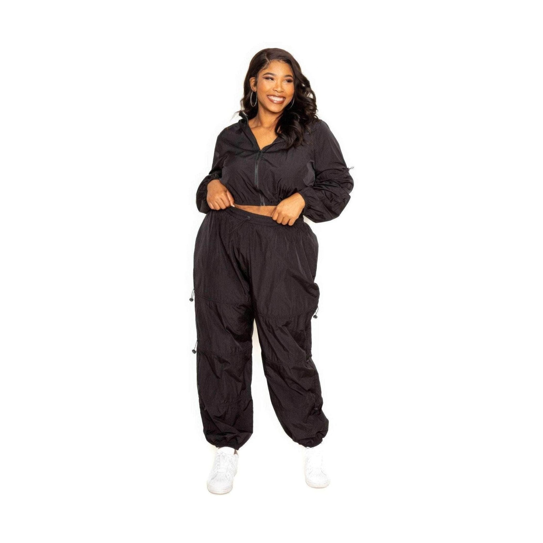 Black Active Zip Up Set Cord Lock Detail - VacationGrabs
