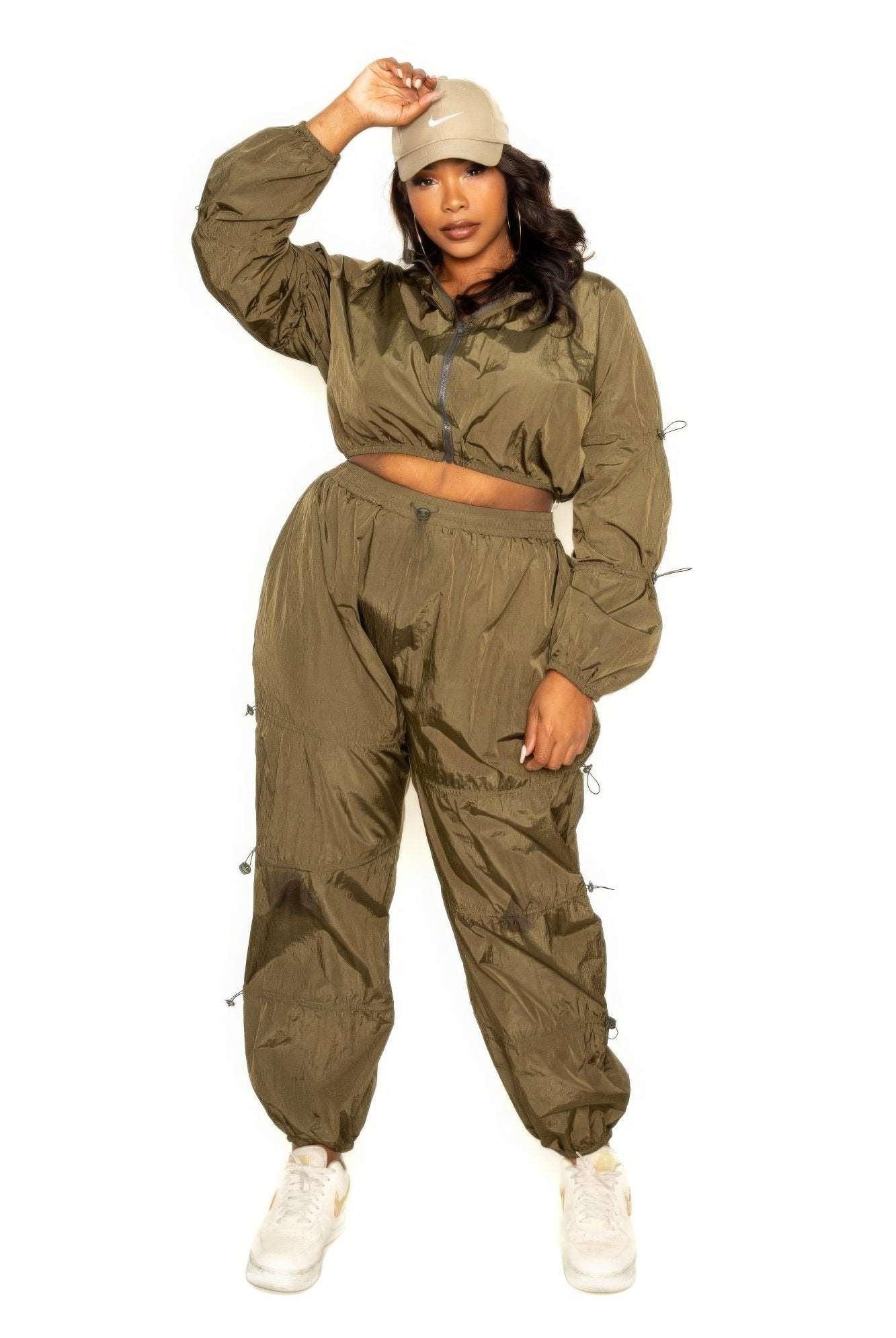 Women's Outfits & Sets Olive Active Zip Up Set With Cord Lock Detail