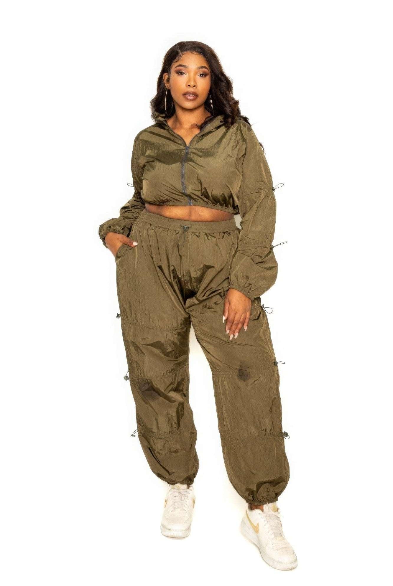 Women's Outfits & Sets Olive Active Zip Up Set With Cord Lock Detail