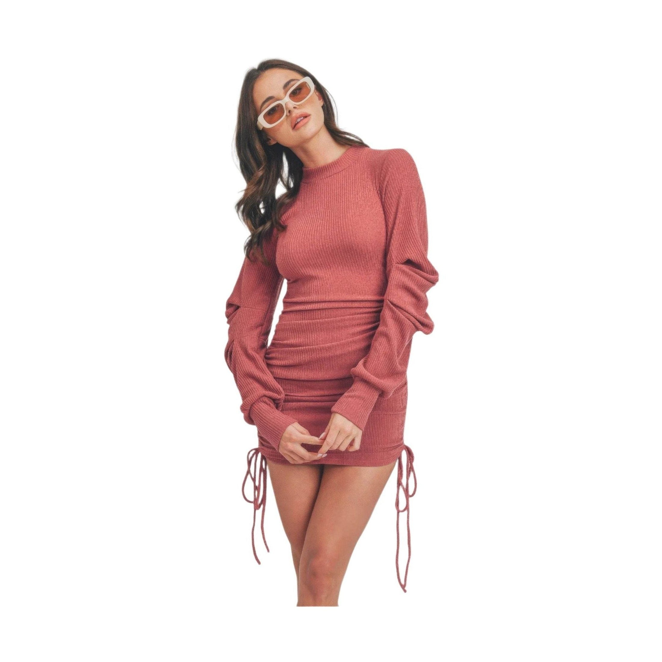 Solid Color Mock Neck Mini Bodycon Dress - VacationGrabs