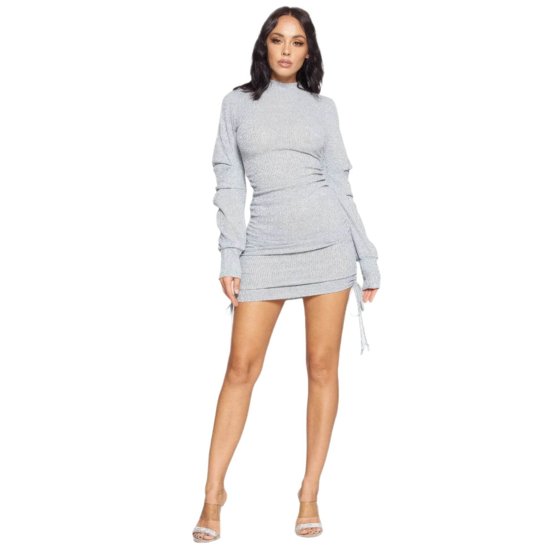 Solid Color Mock Neck Mini Bodycon Dress - VacationGrabs