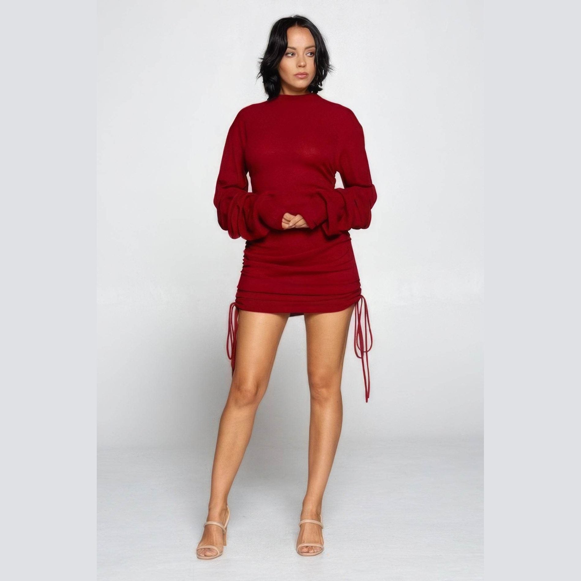 Solid Color Mock Neck Mini Bodycon Dress - VacationGrabs