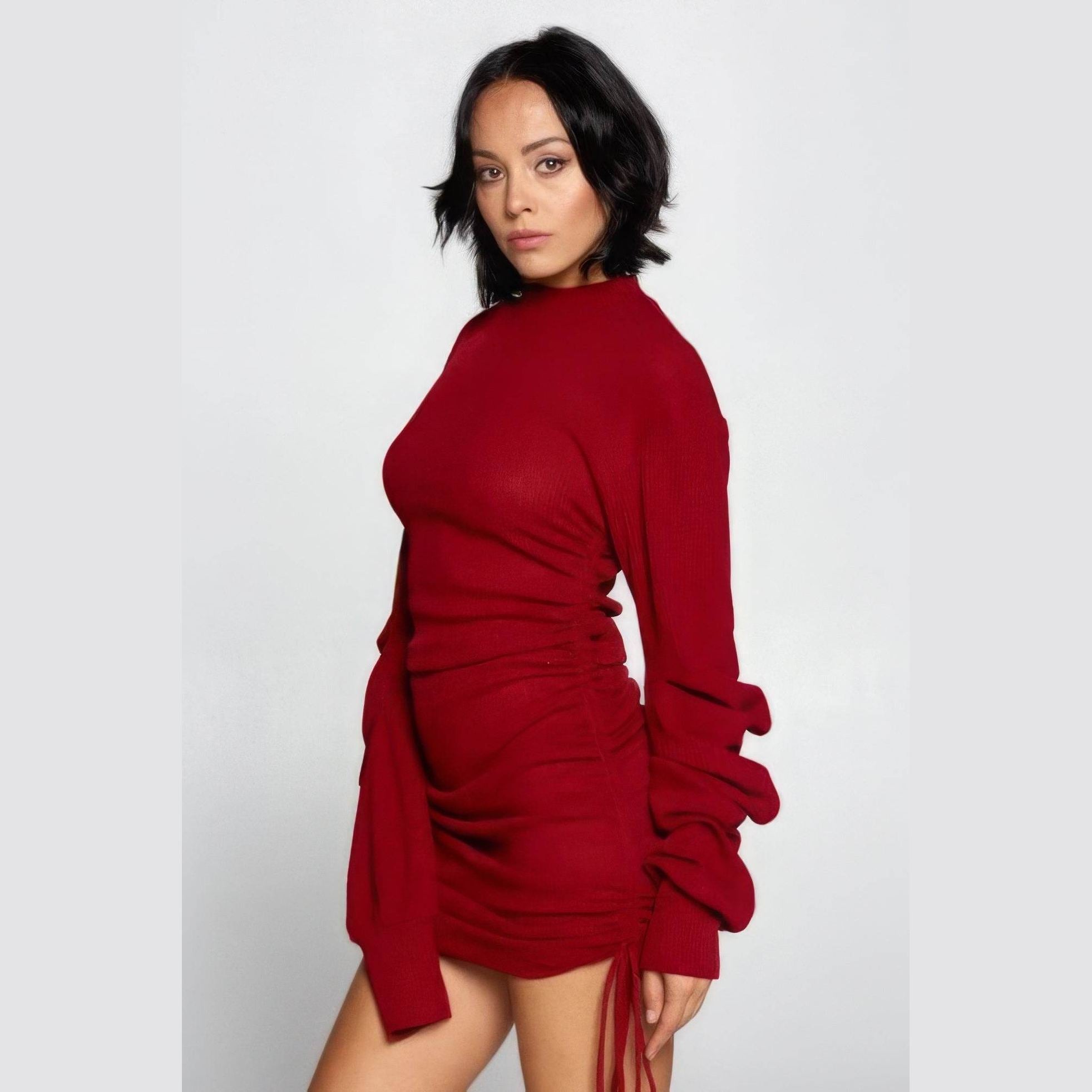Solid Color Mock Neck Mini Bodycon Dress - VacationGrabs