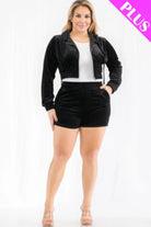 Women's Outfits & SetsPlus Size Velour Crop Zip Up Hoodie And Shorts Set - VacationGrabs