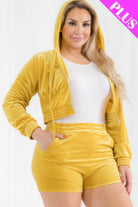 Women's Outfits & SetsPlus Size Velour Crop Zip Up Hoodie And Shorts Set - VacationGrabs