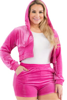 Women's Outfits & SetsPlus Size Velour Crop Zip Up Hoodie And Shorts Set - VacationGrabs