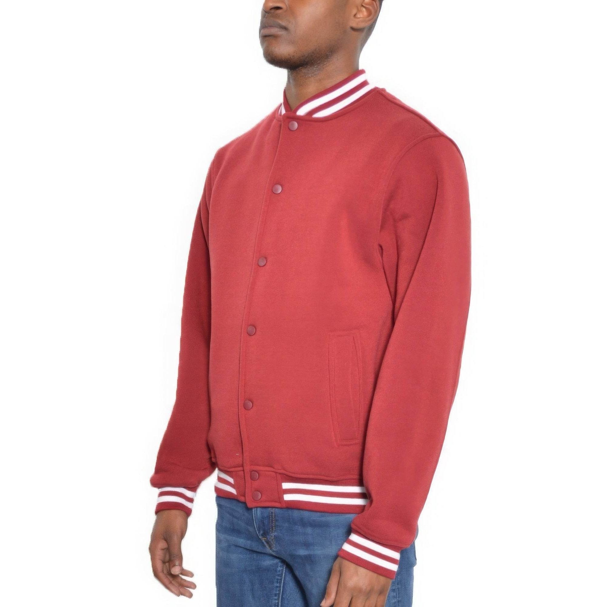 Mens Fleece Snap Button Varsity Jacket - VacationGrabs