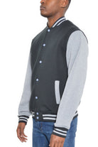 Men's JacketsMens Fleece Snap Button Varsity Jacket - VacationGrabs