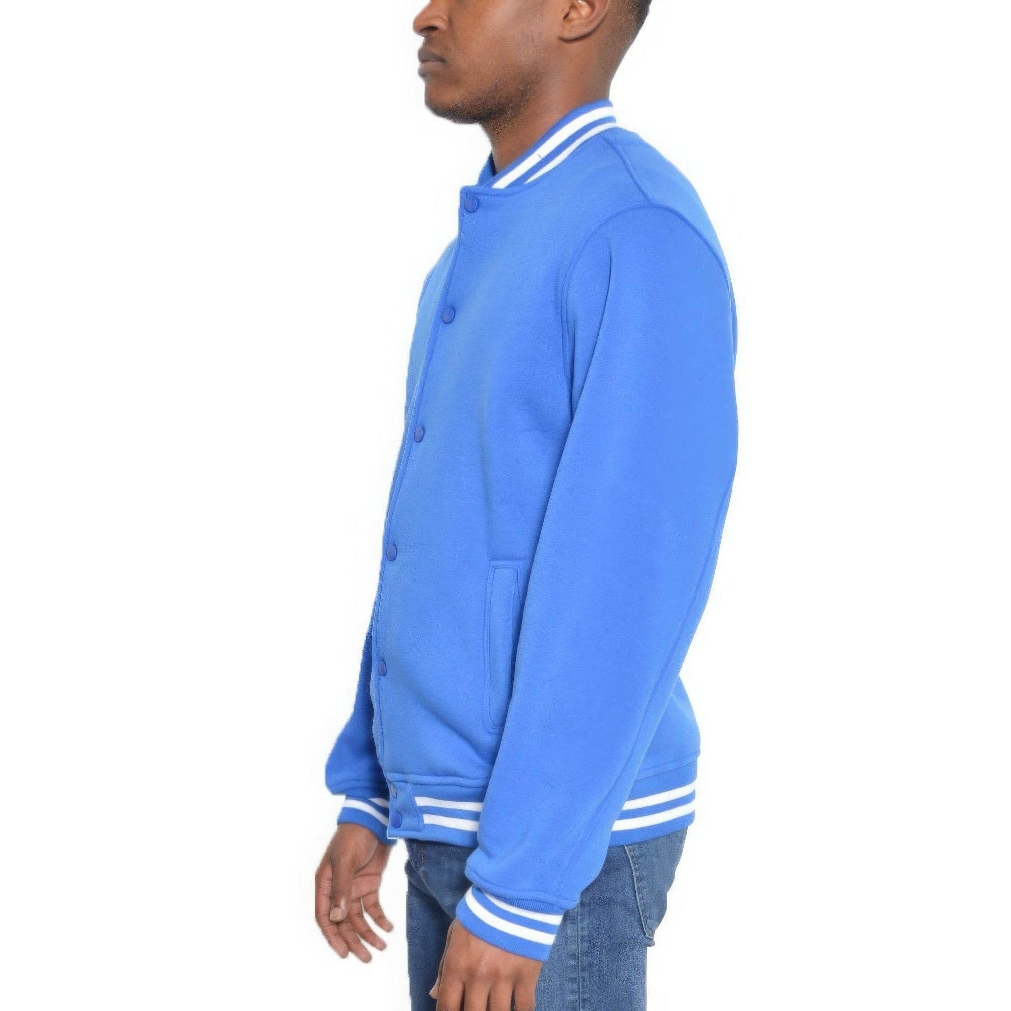 Mens Fleece Snap Button Varsity Jacket - VacationGrabs