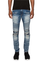 Men's Pants - JeansMen Creased Biker Denim Jeans - VacationGrabs