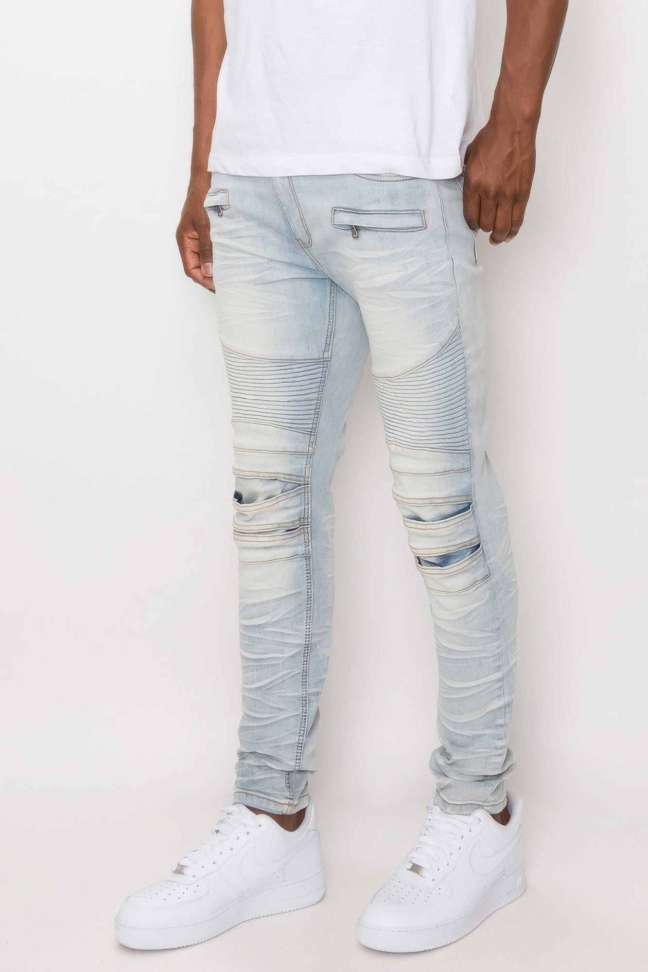 Men's Pants - JeansMen Creased Biker Denim Jeans - VacationGrabs