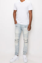 Men's Pants - JeansMen Creased Biker Denim Jeans - VacationGrabs