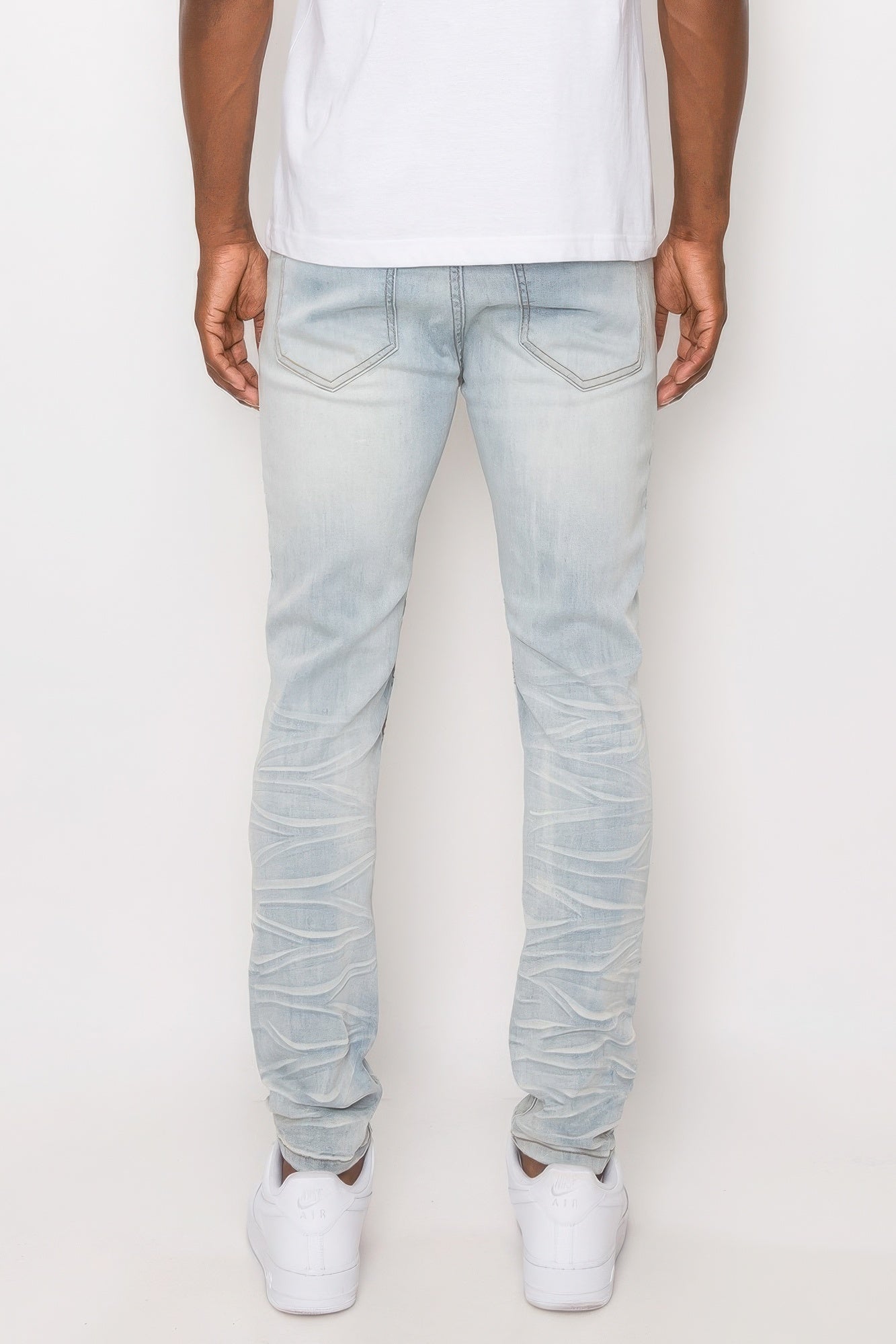 Men's Pants - JeansMen Creased Biker Denim Jeans - VacationGrabs