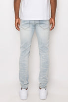 Men's Pants - JeansMen Creased Biker Denim Jeans - VacationGrabs