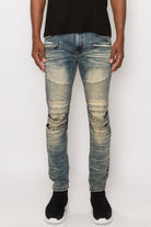 Men's Pants - JeansMen Creased Biker Denim Jeans - VacationGrabs