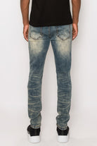 Men's Pants - JeansMen Creased Biker Denim Jeans - VacationGrabs