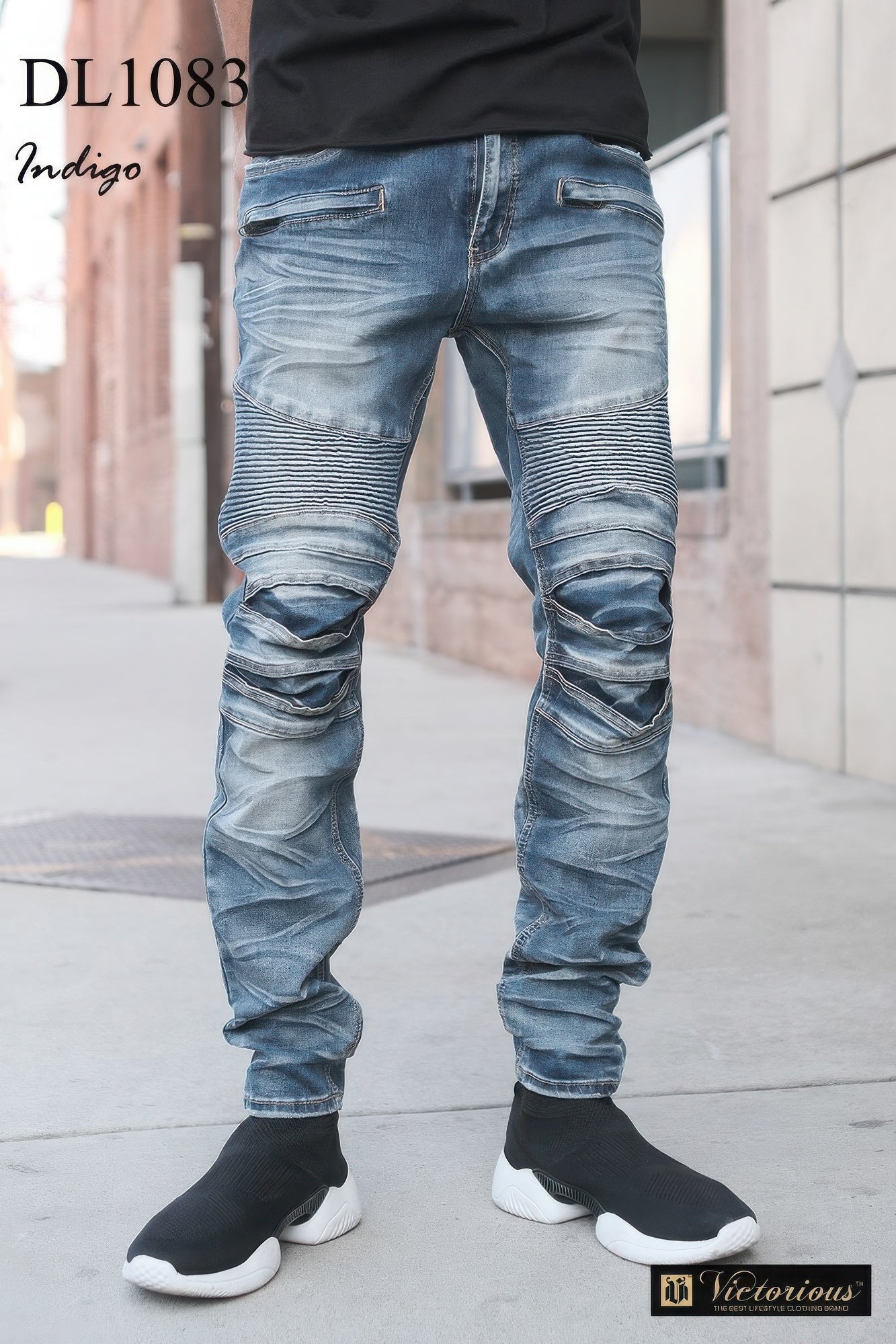 Men's Pants - JeansMen Creased Biker Denim Jeans - VacationGrabs