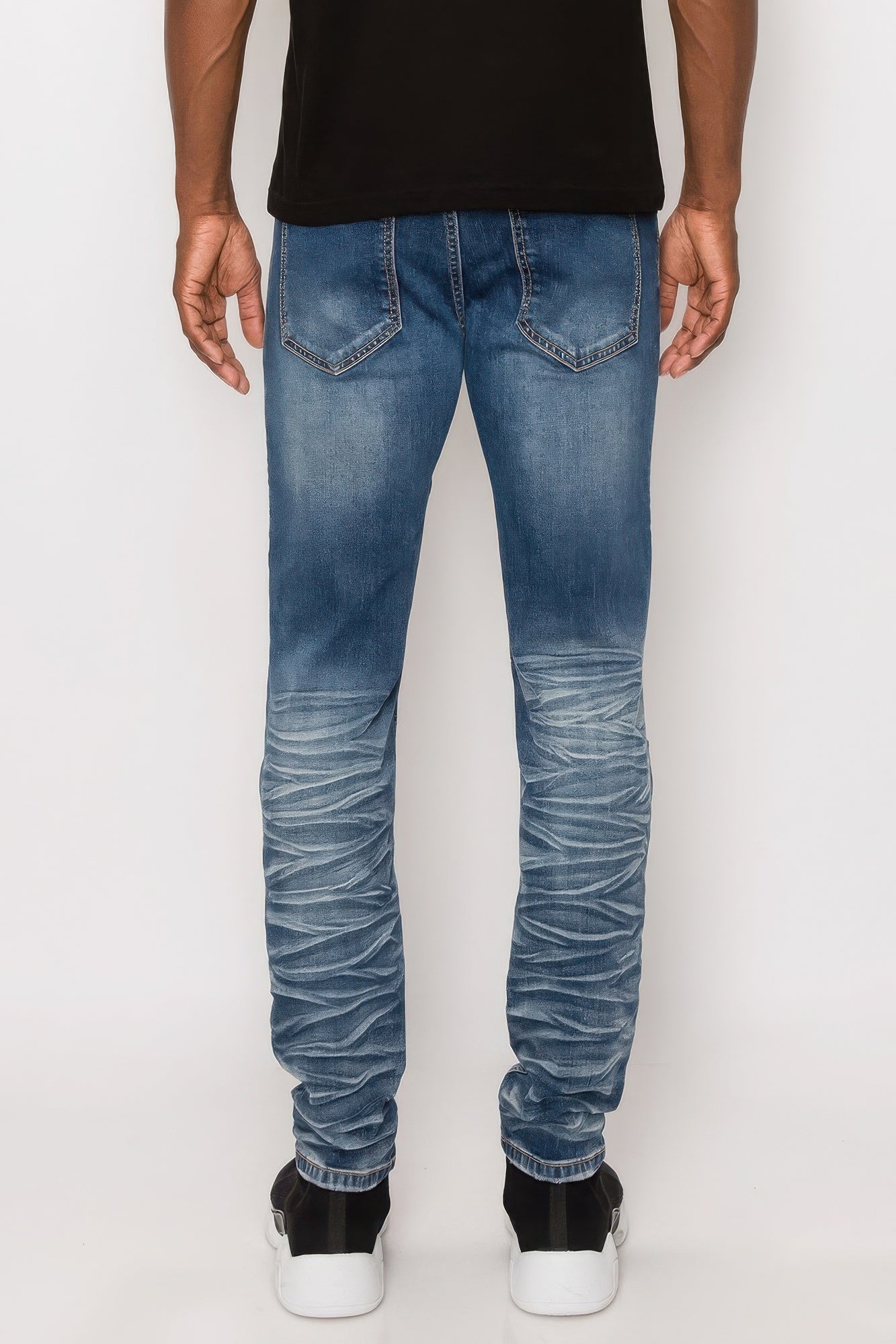 Men's Pants - JeansMen Creased Biker Denim Jeans - VacationGrabs