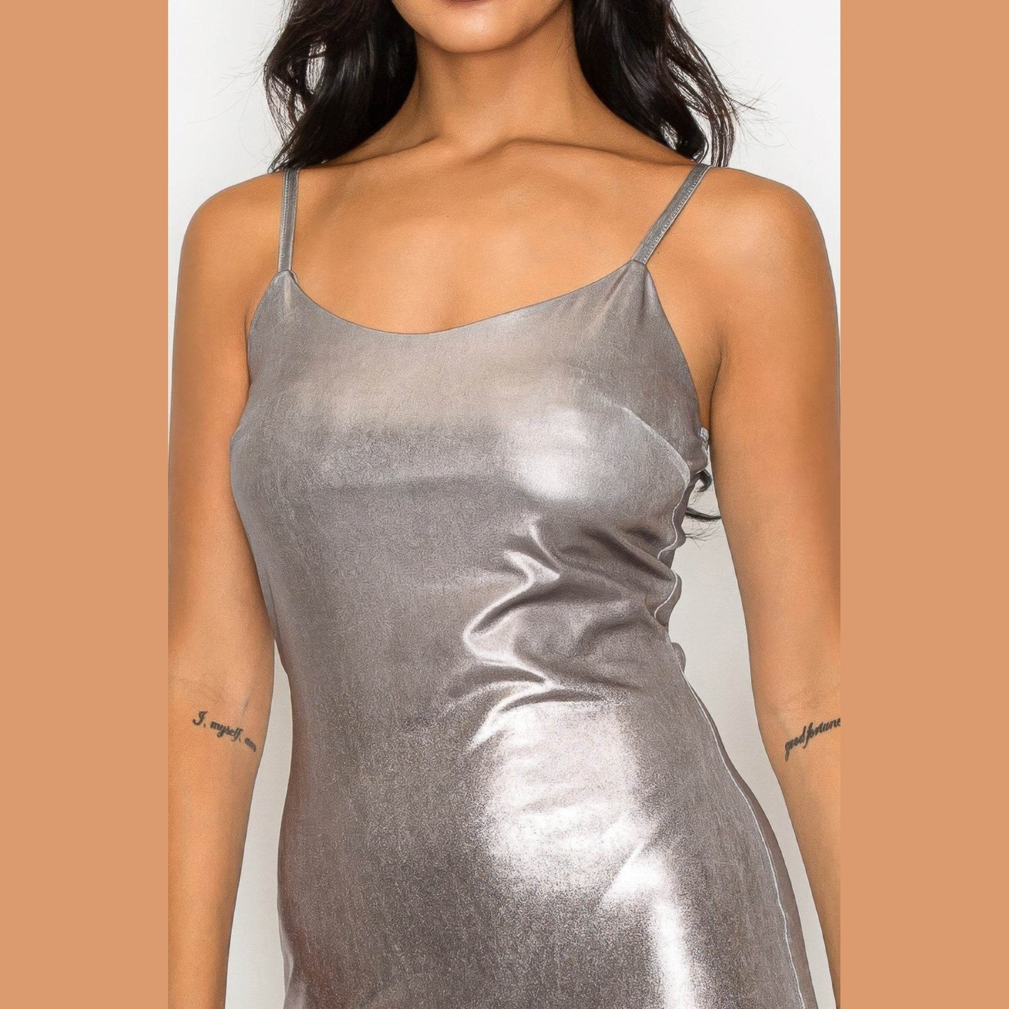 Scoop neck foil mini dress - VacationGrabs