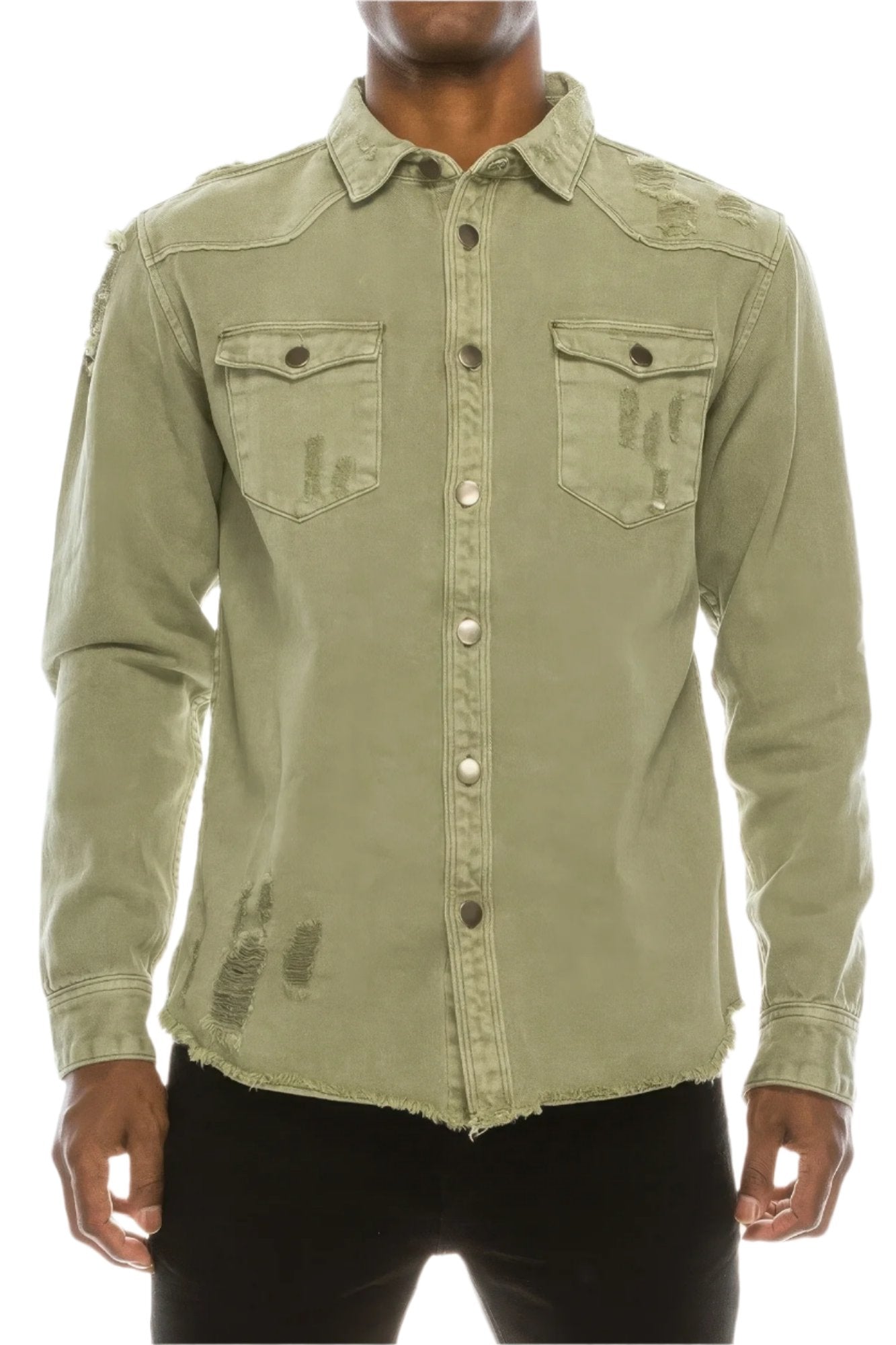 Men's ShirtsMen's Ripped Denim Overshirt - VacationGrabs