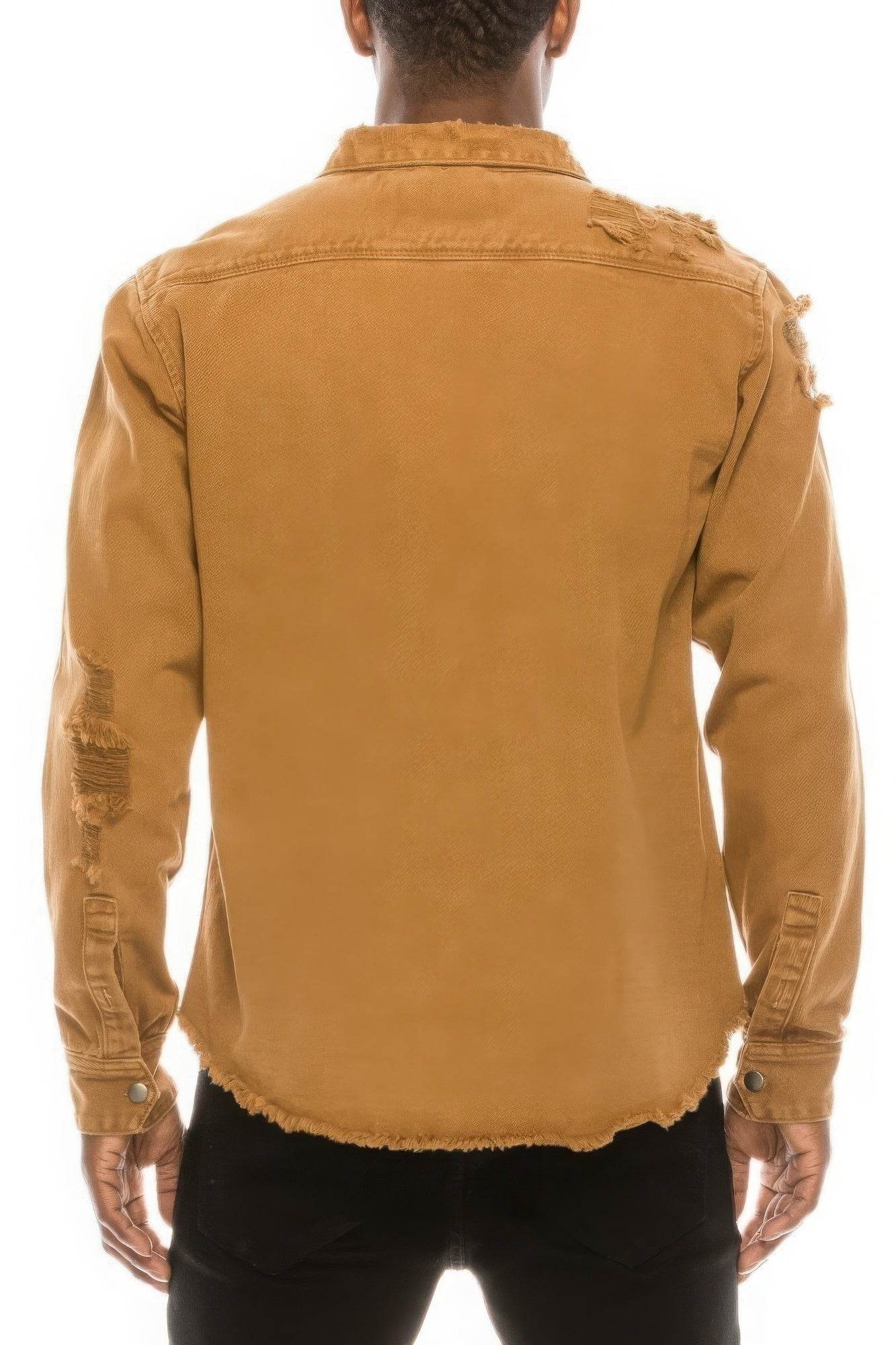 Men's Ripped Denim Overshirt - VacationGrabs