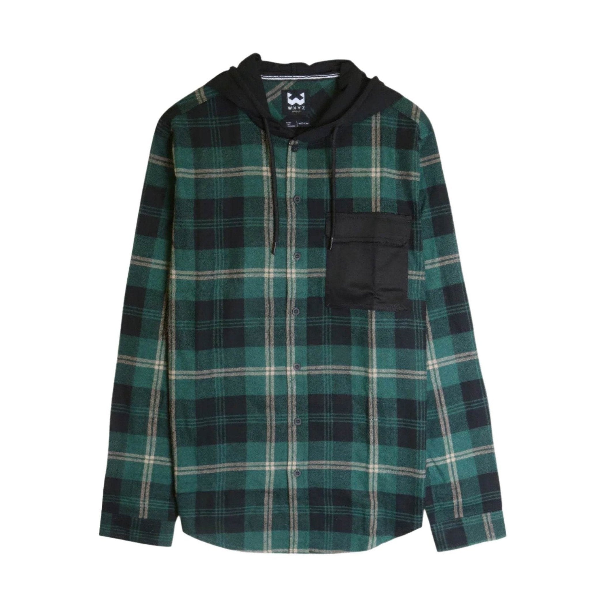 Contrast Pocket Plaid Hooded Shirt - VacationGrabs