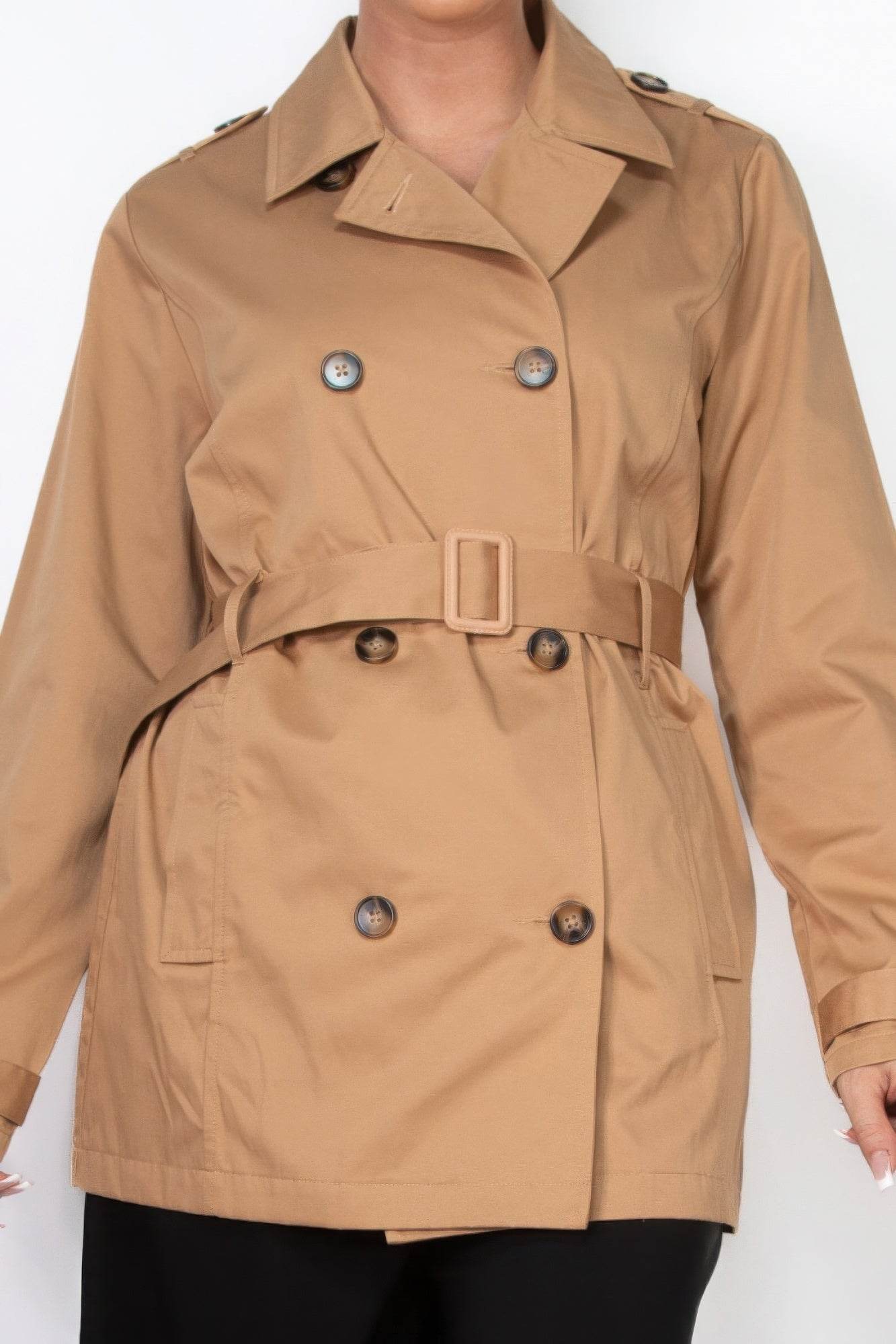 Double-breasted Notch Belted Coat - VacationGrabs
