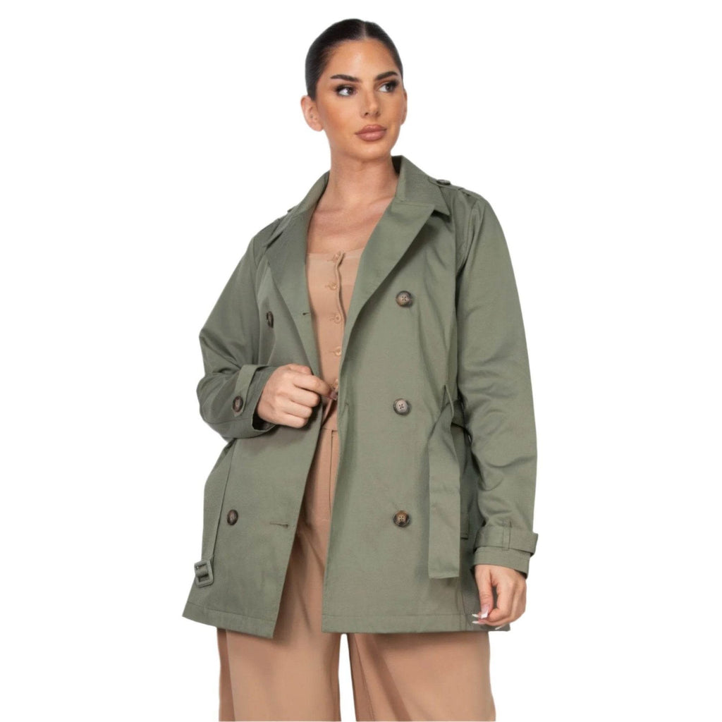 Double-breasted Notch Belted Coat - VacationGrabs