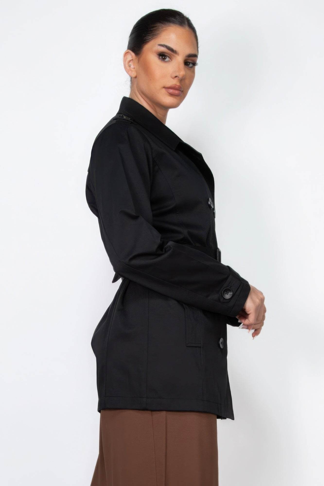Double-breasted Notch Belted Coat - VacationGrabs