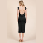 Black Cap Sleeve Boatneck Open Back Midi Dress – VacationGrabs