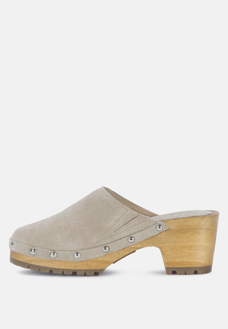 Cedrus Fine Suede Studded Clogs Mules