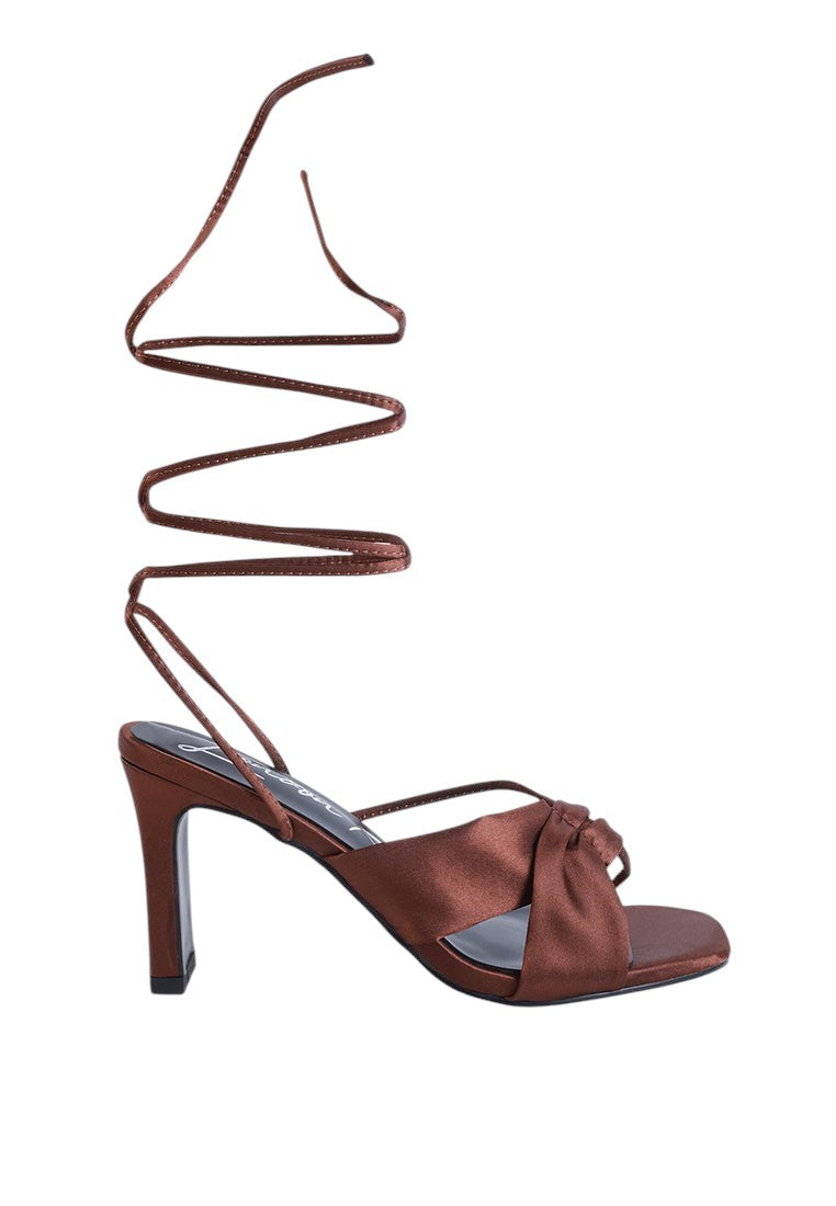 Chasm Satin Ruched Strap Tie Up Sandals