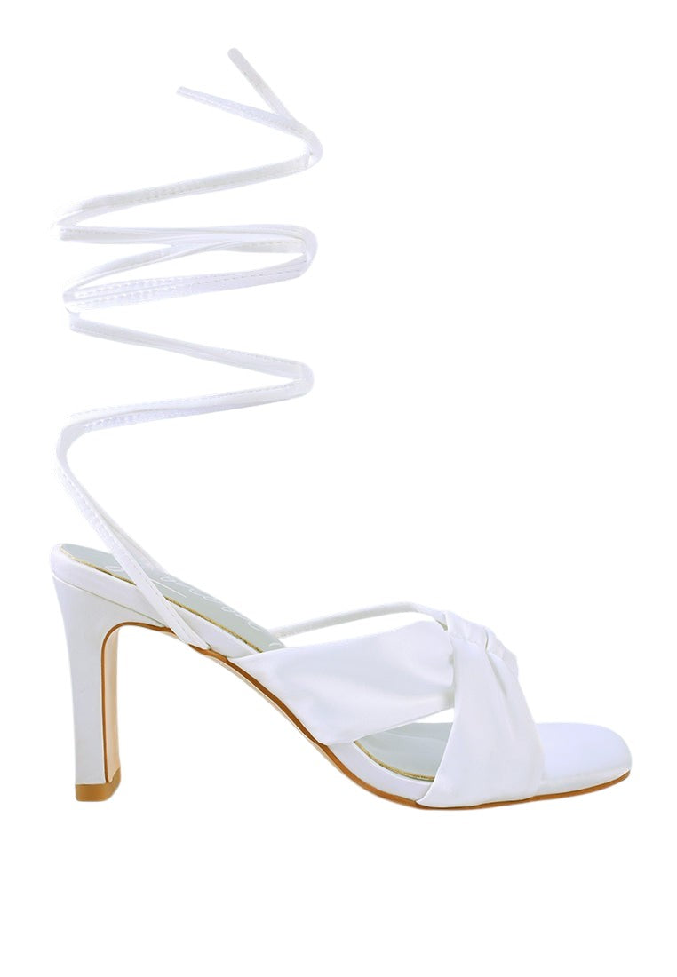 Chasm Satin Ruched Strap Tie Up Sandals