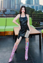 Halter Neck Faux Leather Bodycon Dress