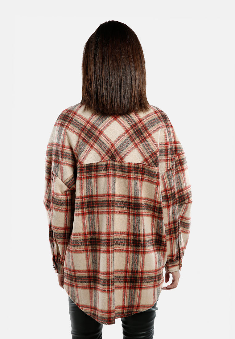Long Sleeves Oversized Checkered Shacket
