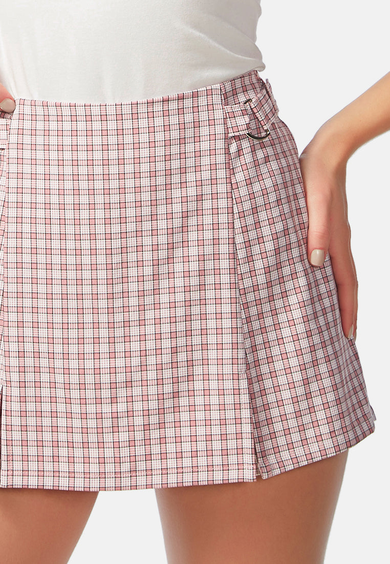 Chequered Skort With Buckles